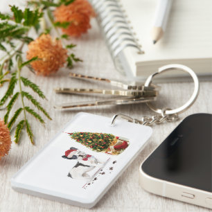 Black and White French Bulldog Christmas Dog  Keychain