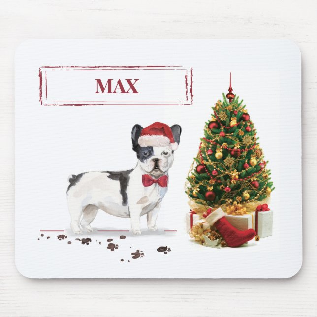 Black and White French Bulldog Christmas Dog  Mouse Pad (Front)