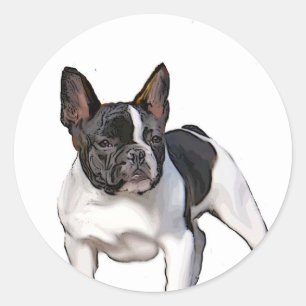 BLACK AND WHITE FRENCH BULLDOG CLASSIC ROUND STICKER