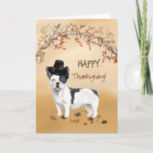Black and White French Bulldog Funny Thanksgiving Card