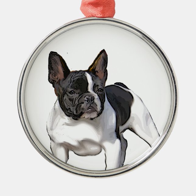 BLACK AND WHITE FRENCH BULLDOG METAL ORNAMENT (Front)