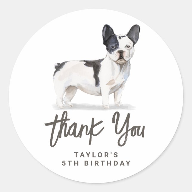 Black and White French Bulldog Thank You Classic Round Sticker (Front)
