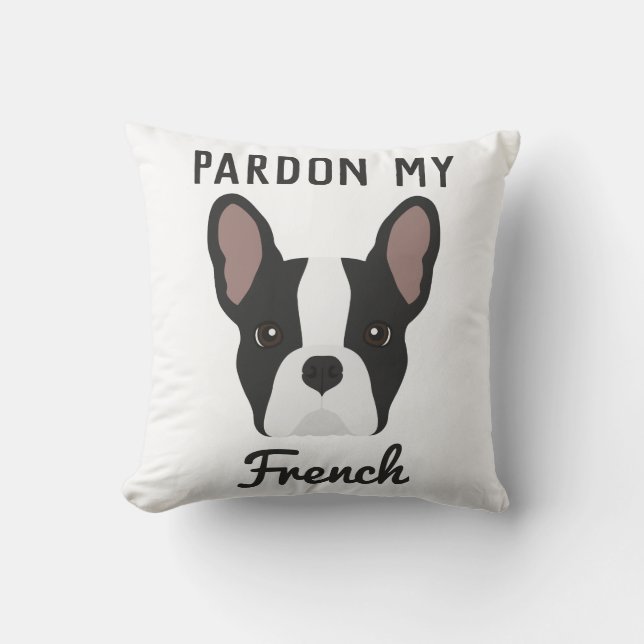 Black and White French Bulldog Throw Pillow (Front)
