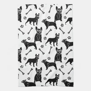 Black and White French Bulldogs kitchen Towel