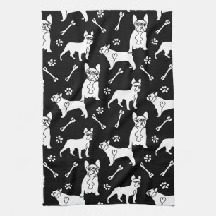 Black and White Frenchie dogs Kitchen Towel