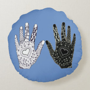 Black and White Friendship Hands Round Pillow