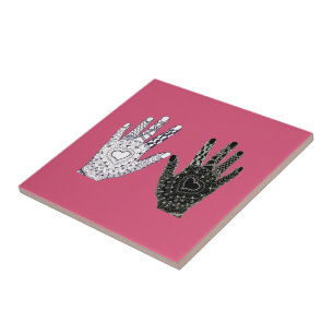 Black and White Friendship Hands Tile