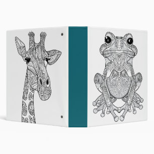 Black and White Frog and Giraffe 3 Ring Binder