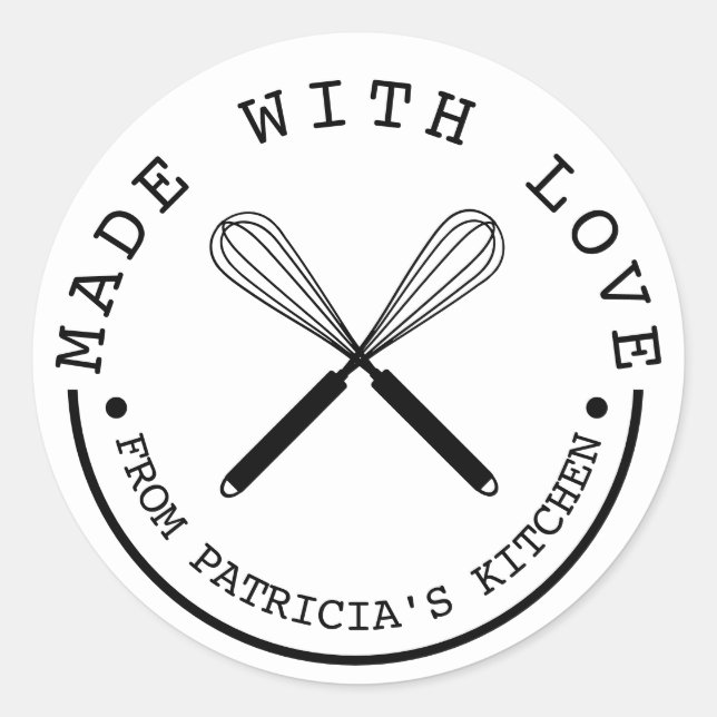 Black And White From The Kitchen Made With Love  Classic Round Sticker (Front)