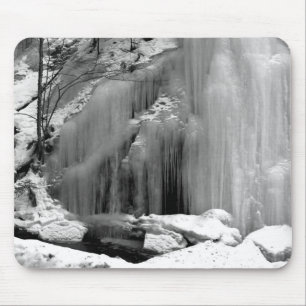 Black and White Frozen Waterfall Mouse Pad
