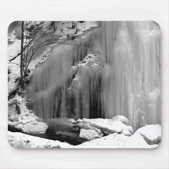 Black and White Frozen Waterfall Mouse Pad (Front)