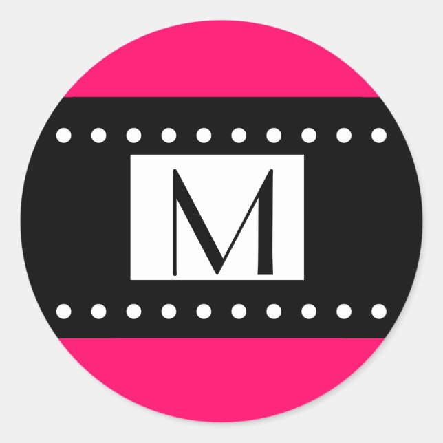 Black and White Fuchsia Monogram Wedding Label (Front)