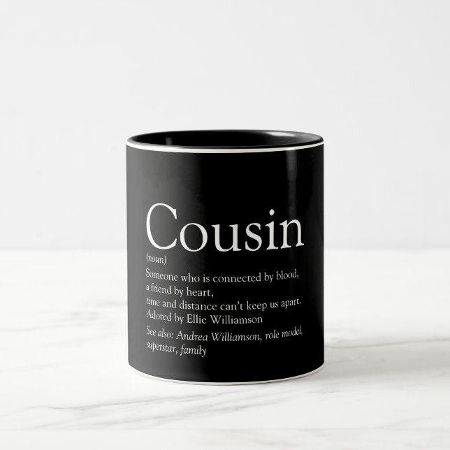 Black and White Fun Cool Cousin Definition Two-Tone Coffee Mug (Center)