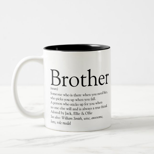Black and White Fun Modern Brother Definition  Two-Tone Coffee Mug (Left)