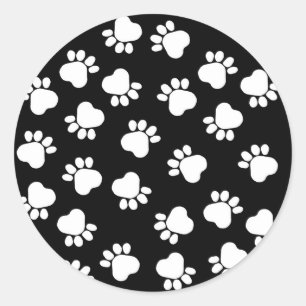 Black and White Fun Paw Prints Classic Round Sticker