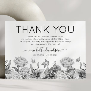 Black and White Funeral Thank You Card
