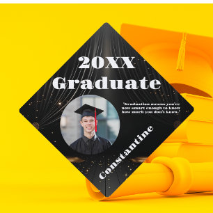 Black and White Funny Advice For Graduate Photo Graduation Cap Topper