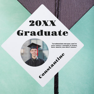 Black and White Funny Advice For Graduate Photo Graduation Cap Topper