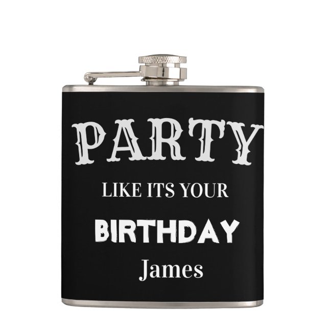 Black and White Funny Birthday Groomsman  Hip Flask (Front)