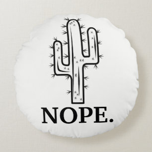 Black and White Funny Cactus Outline Nope Round Pillow