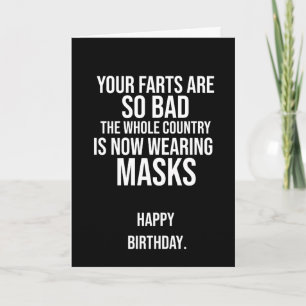 Black And White Funny Fart And Mask Birthday Card