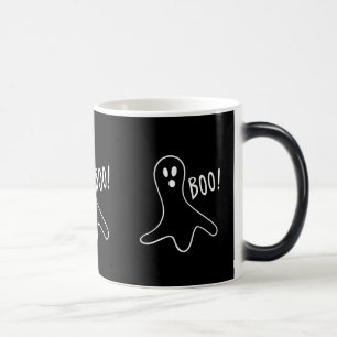 black and white funny ghost design for halloween magic mug