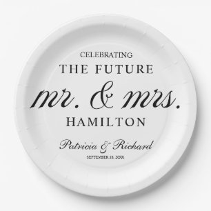 Black And White Future Mr and Mrs Engagement Party Paper Plate