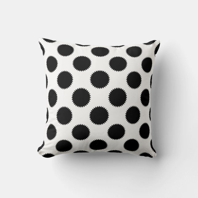 Black and White Fuzzy Polka Dot Pattern Throw Pillow (Front)