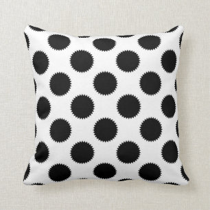 Black and White Fuzzy Polka Dot Pattern Throw Pillow