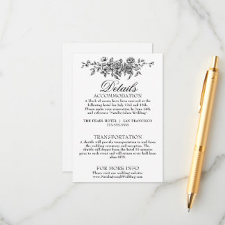 Black And White Garden Floral Boho Wedding Details Enclosure Card