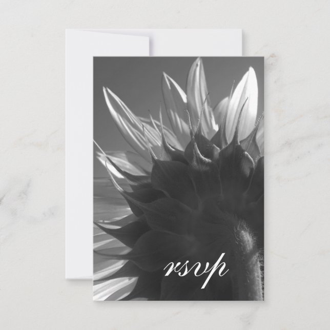 Black and White Garden Sunflower Wedding RSVP (Front)