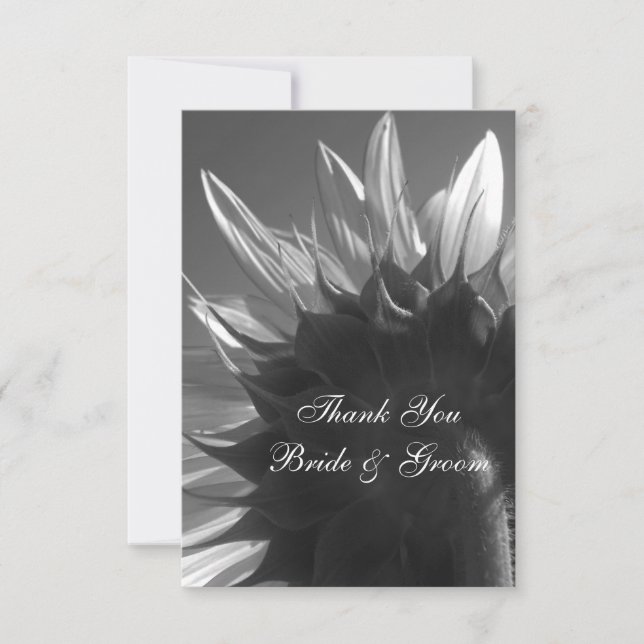 Black and White Garden Sunflower Wedding Thank You (Front)
