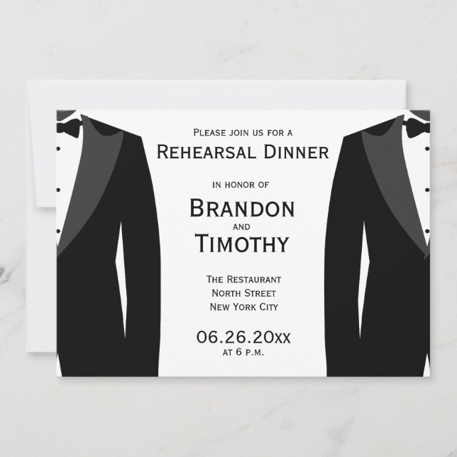 Black And White Gay Wedding Rehearsal Invitations (Front)