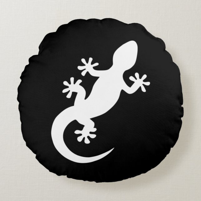 Black and White Gecko Round Pillow (Front)