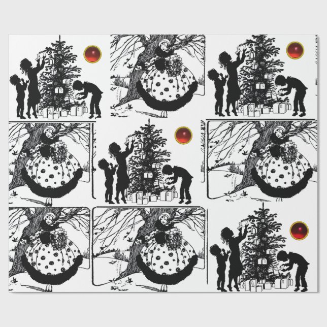 BLACK AND WHITE ,Gemstones Christmas Wrapping Paper (Flat)