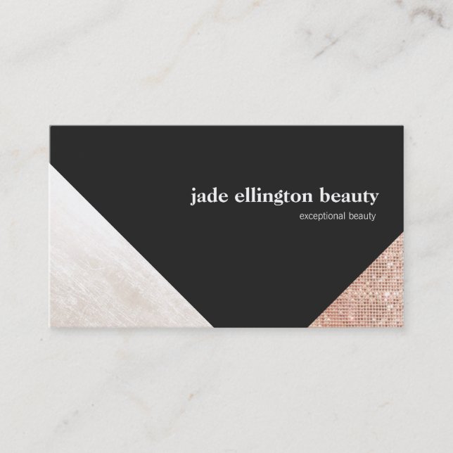 Black and White Geometric Abstract Copper Accent Business Card (Front)