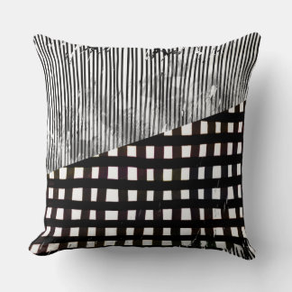 Black and White Geometric Abstract Glitch  Throw Pillow