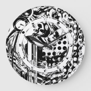 Black And White Geometric Art 20 Large Clock