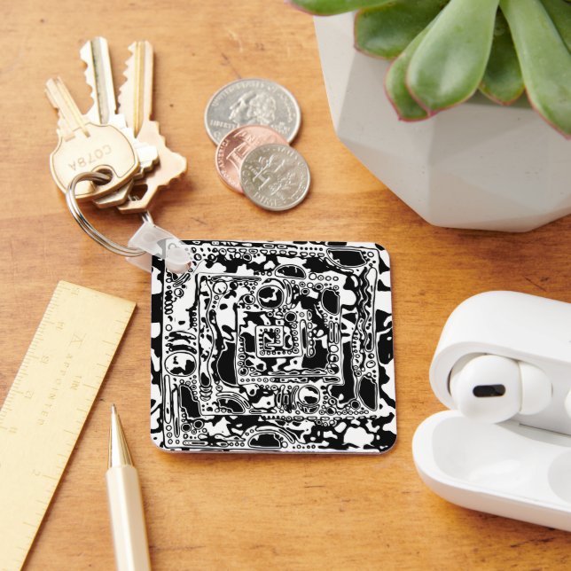 Black And White Geometric Art 25 Keychain (Desk)