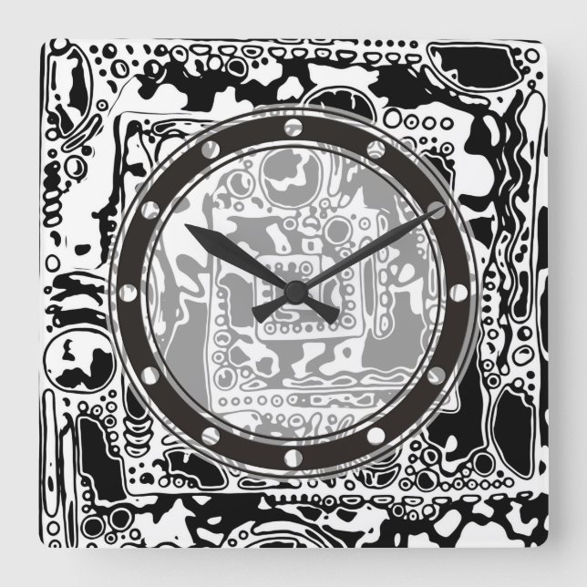 Black And White Geometric Art 25 Square Wall Clock (Front)