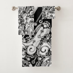 Black And White Geometric Art 3 Bath Towel Set