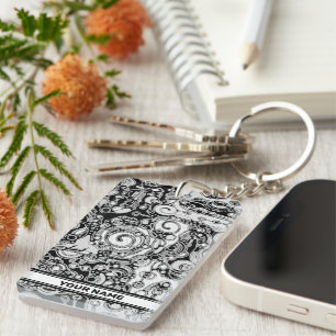 Black And White Geometric Art 3 Keychain