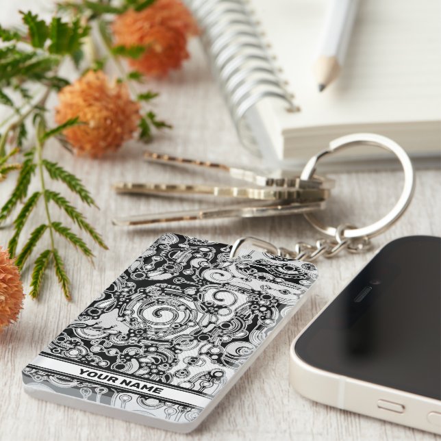 Black And White Geometric Art 3 Keychain (Front Right)