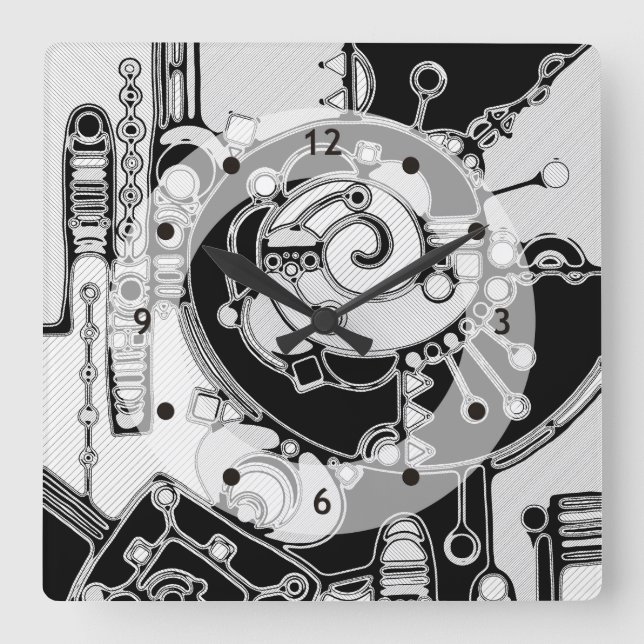 Black And White Geometric Art 4 Square Wall Clock (Front)