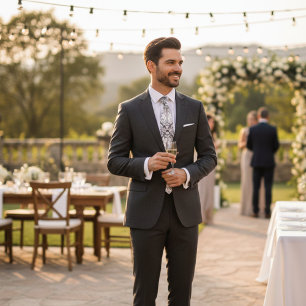 Black and White Geometric Art Deco Floral Mens Tie