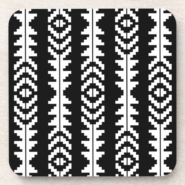 Black and White Geometric Boho Design Coaster (Front)