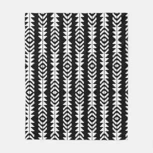 Black and White Geometric Boho Design Fleece Blanket