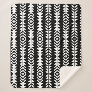 Black and White Geometric Boho Design Sherpa Blanket