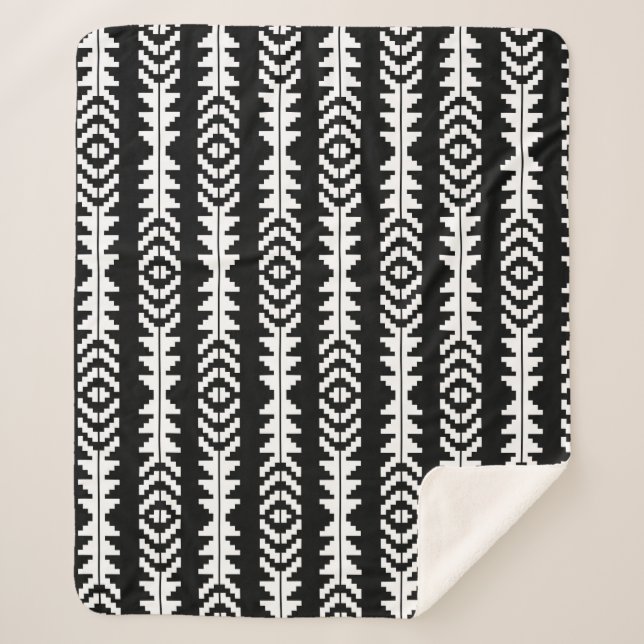 Black and White Geometric Boho Design Sherpa Blanket (Front)