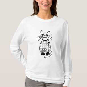 Black and White Geometric Cat T-Shirt